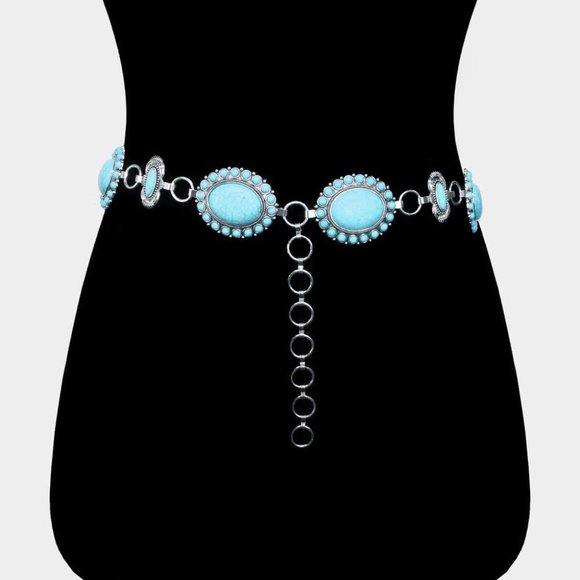 Turquoise Natural Stone Antique Metal Squash Blossom Boho Westen Style… - Picture 2 of 2